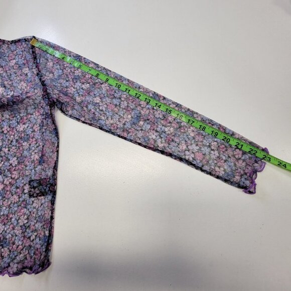 Sheer Purple High Neck Long Sleeve Floral Print Blouse Top Size L - Picture 9 of 13